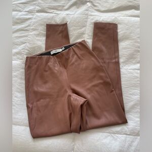 ICHI Faux Leather Pants – High Waist Slim Fit Trousers in Rose Brown | 38| M